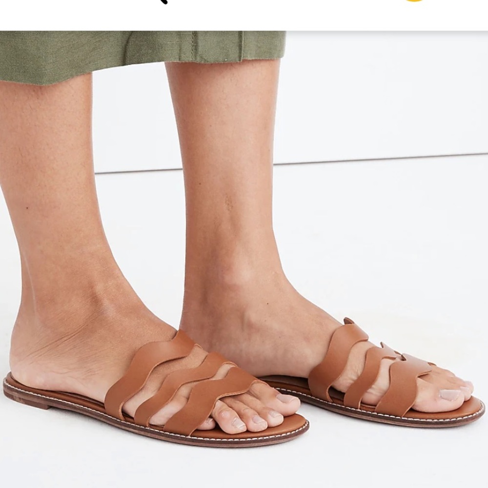 NEW Madewell Wave Slide Sandals in Vachetta Leather